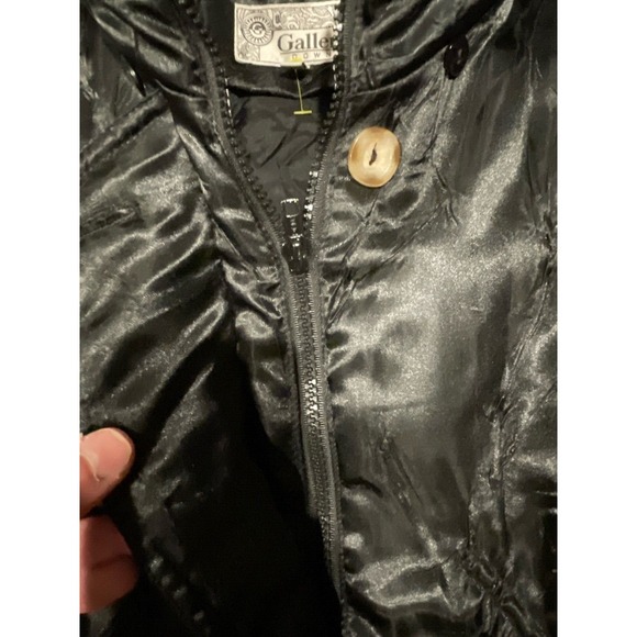 Vintage Gallery Black Long Down Filled‎ Puffer Coat Zip and Button Large - Picture 4 of 9